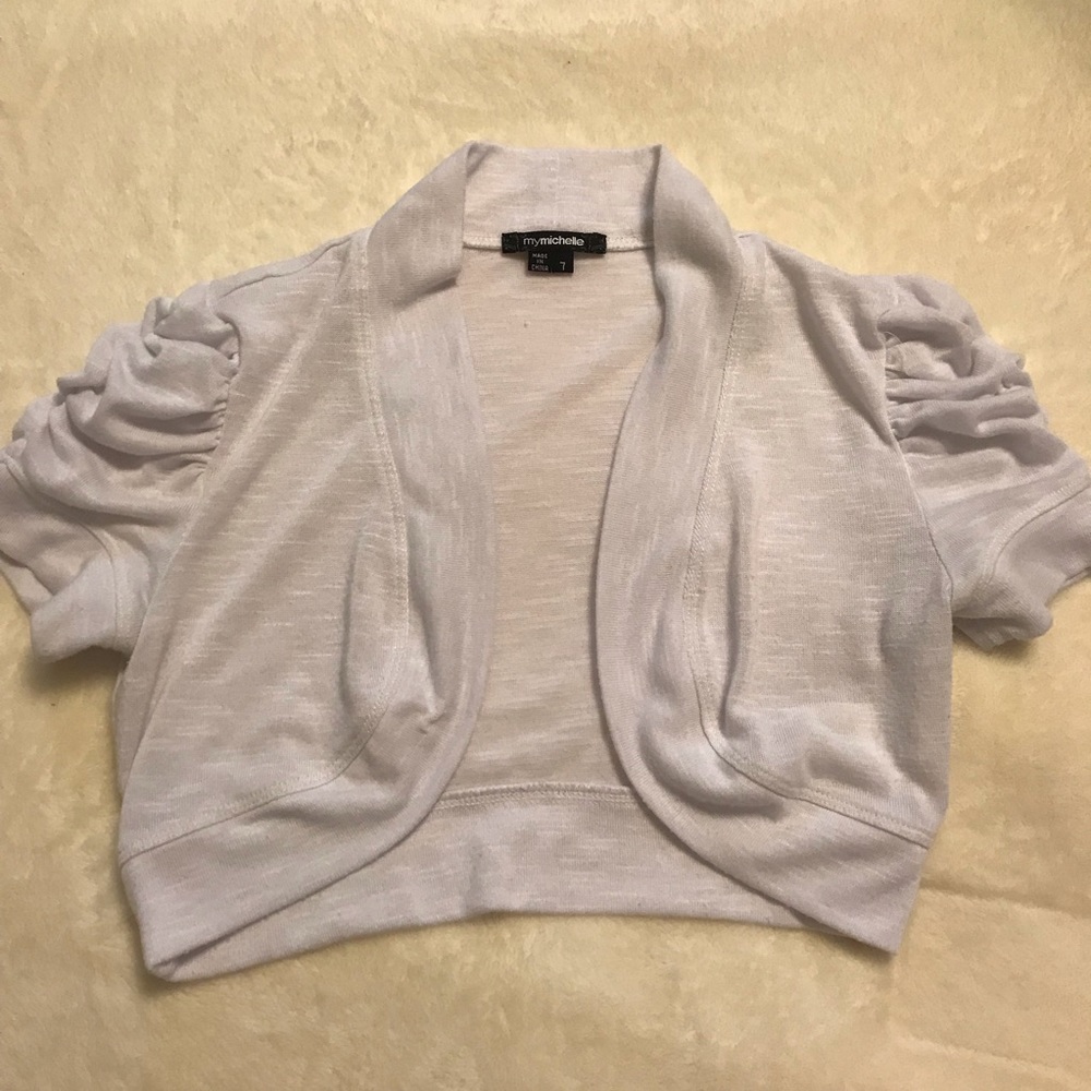My Michelle White Short Sleeve Cardigan Sweater